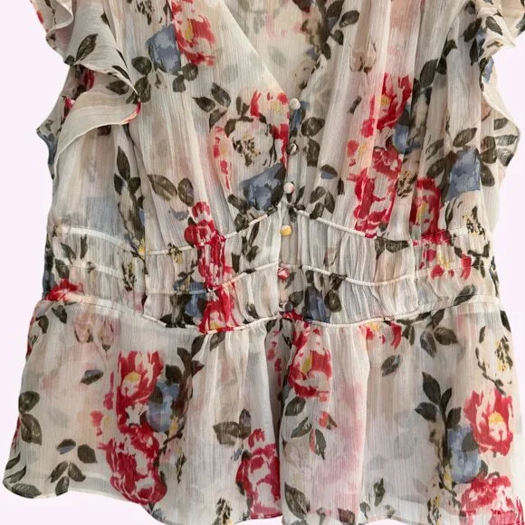 White House Black Market Flutter Sleeve Blouse with Waist Detail Size L - Picture 4 of 6